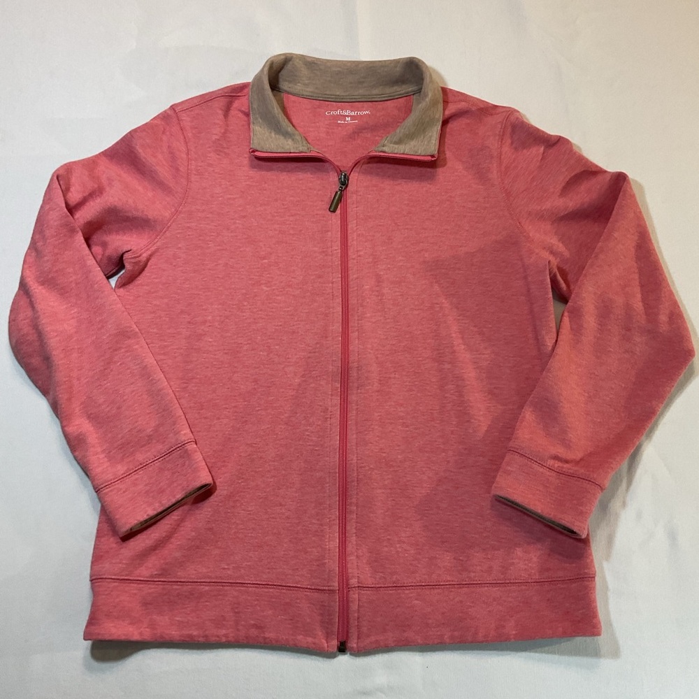 Croft & Barrow Salmon/Pink Long Sleeve Full Zip Up Brown Collar Size M Jacket